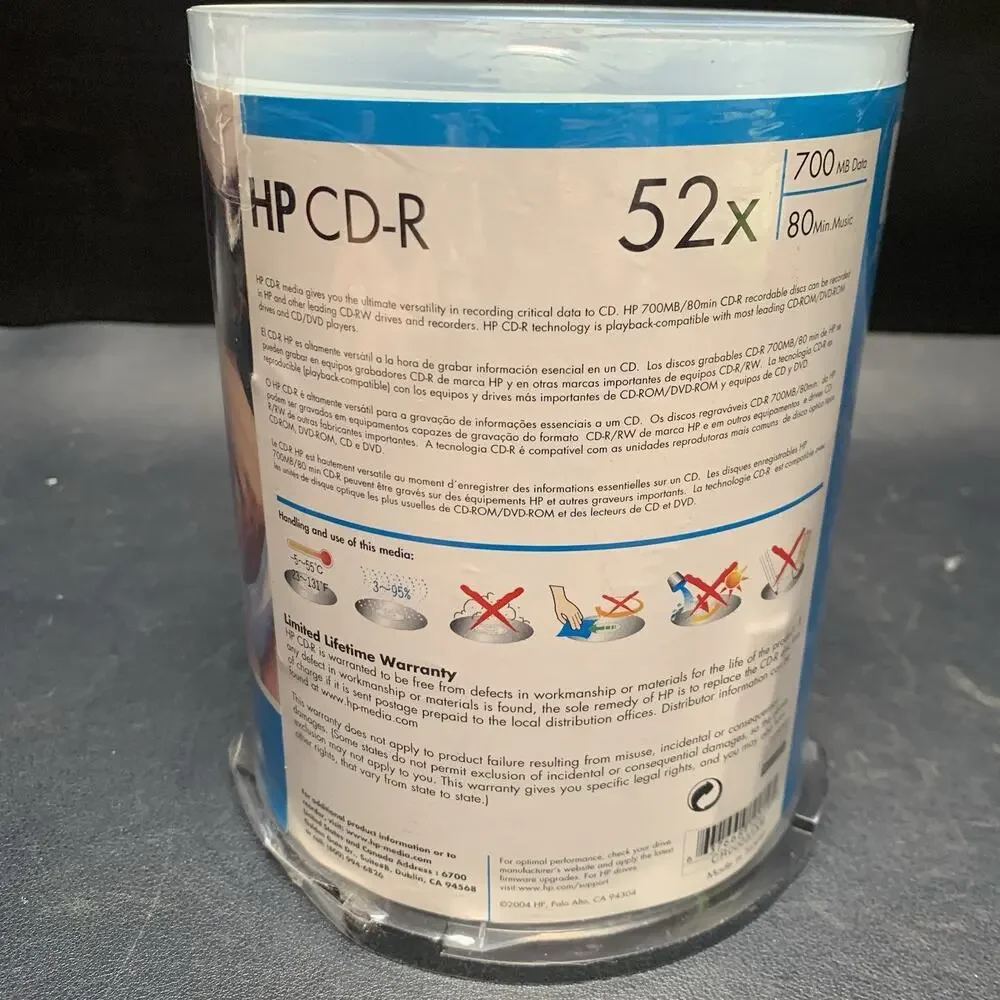 HP CD-R 80 Minute Recording 700 MB Data 52x 100 Pack Discs CR00031XM Sealed